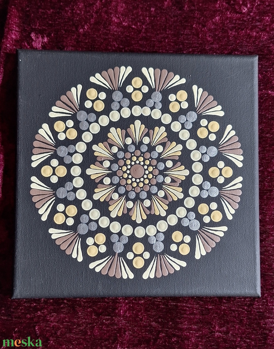 Lágy harmónia-kézzel pontozott egyedi mandala vászonkép 20x20cm  - otthon & életmód - dekoráció - spiritualitás - mandala - Meska.hu