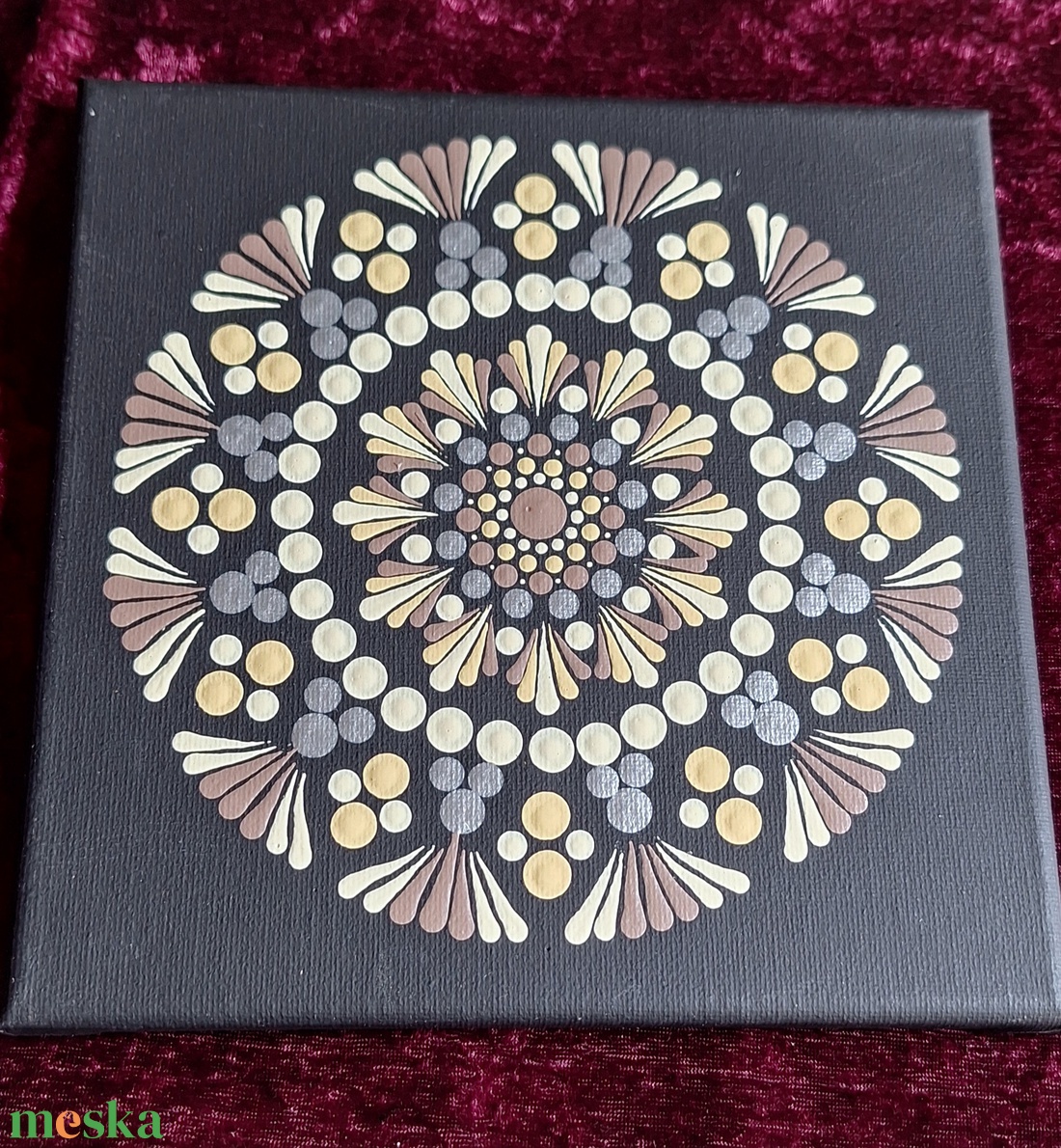 Lágy harmónia-kézzel pontozott egyedi mandala vászonkép 20x20cm  - otthon & életmód - dekoráció - spiritualitás - mandala - Meska.hu