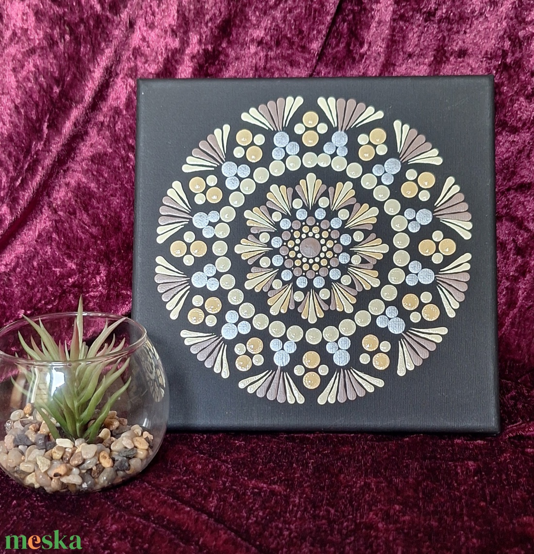 Lágy harmónia-kézzel pontozott egyedi mandala vászonkép 20x20cm  - otthon & életmód - dekoráció - spiritualitás - mandala - Meska.hu