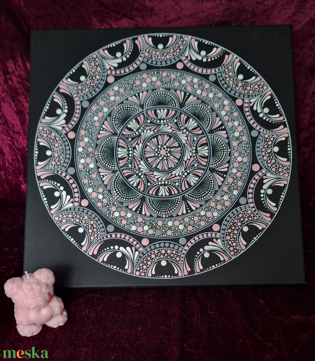 Rózsaszín Harmónia- Egyedi pontozott mandala fali kép-40x40 cm - otthon & életmód - dekoráció - spiritualitás - mandala - Meska.hu