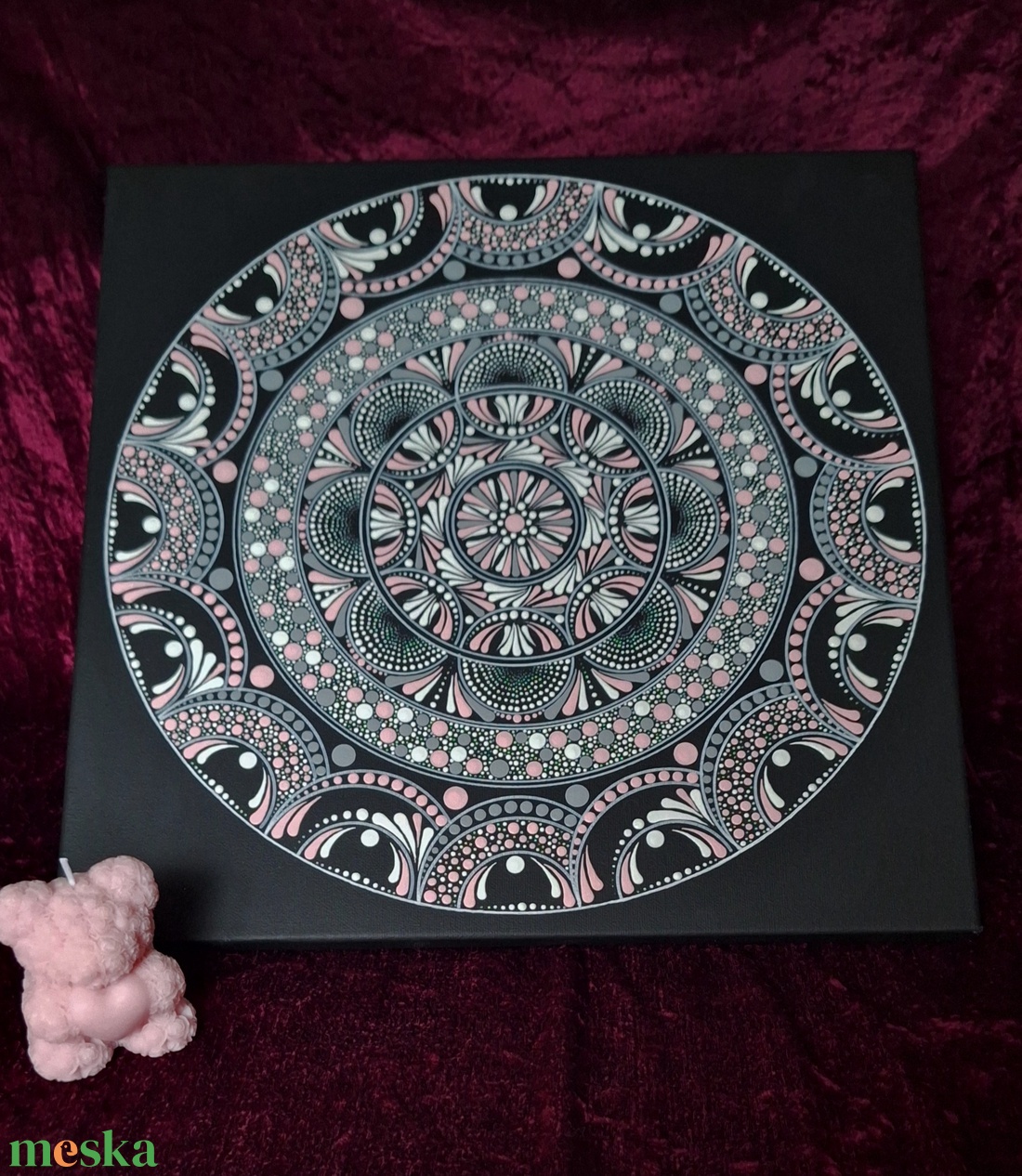 Rózsaszín Harmónia- Egyedi pontozott mandala fali kép-40x40 cm - otthon & életmód - dekoráció - spiritualitás - mandala - Meska.hu