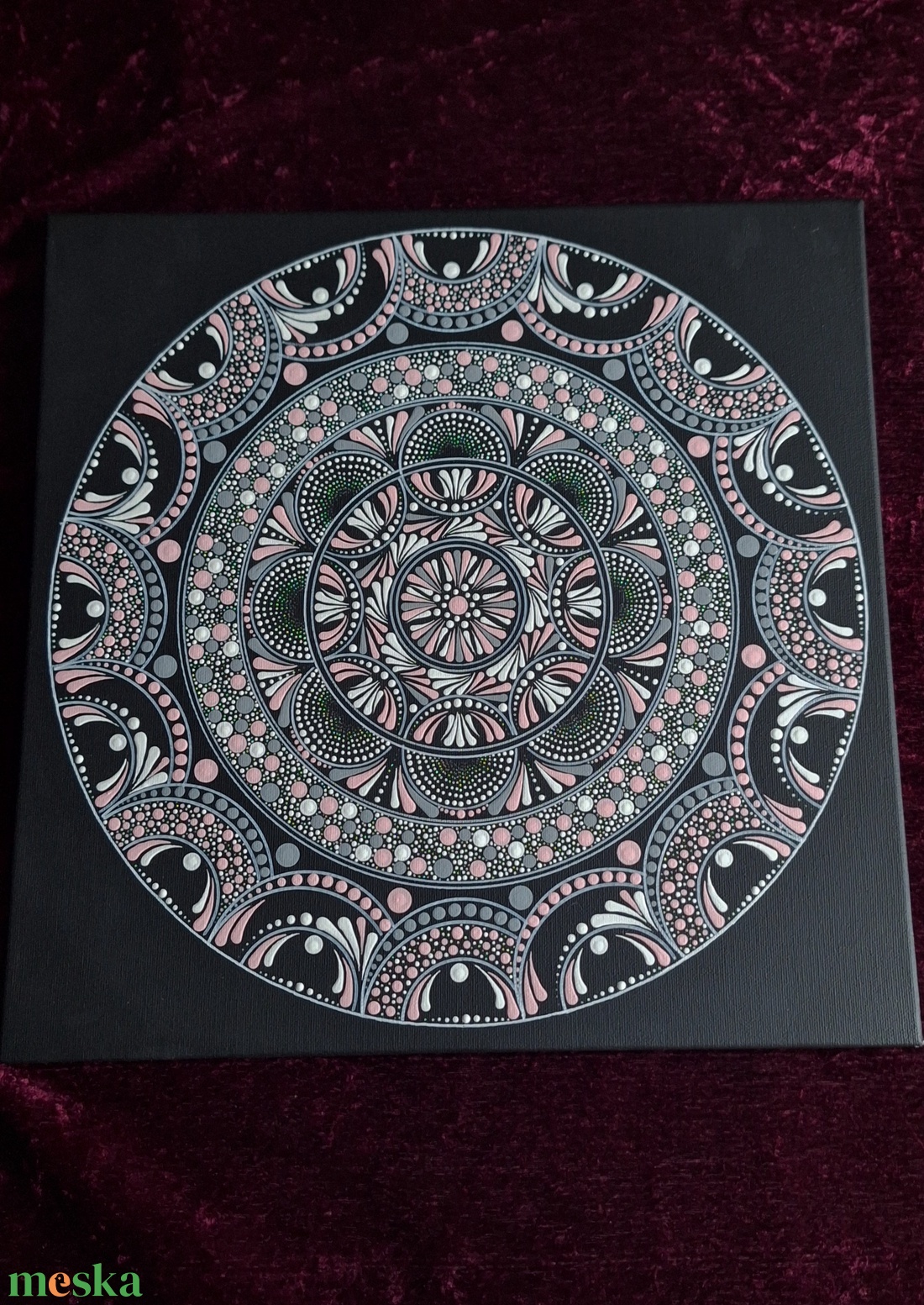 Rózsaszín Harmónia- Egyedi pontozott mandala fali kép-40x40 cm - otthon & életmód - dekoráció - spiritualitás - mandala - Meska.hu
