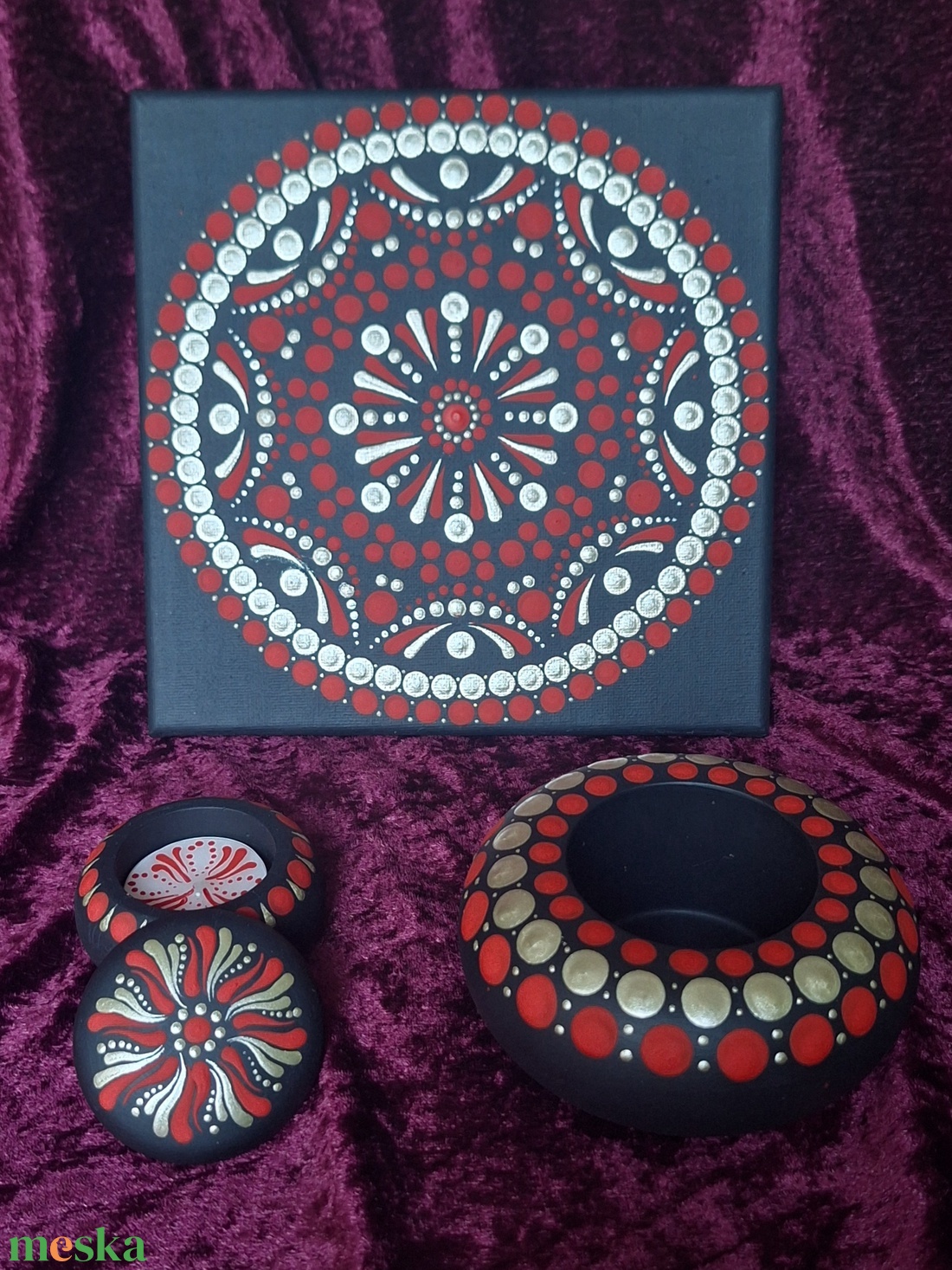 Rituálé Mandala szett- Mécsestartó, Ékszer tartó és festmény - ékszer - ékszertartó - ékszerdoboz - Meska.hu