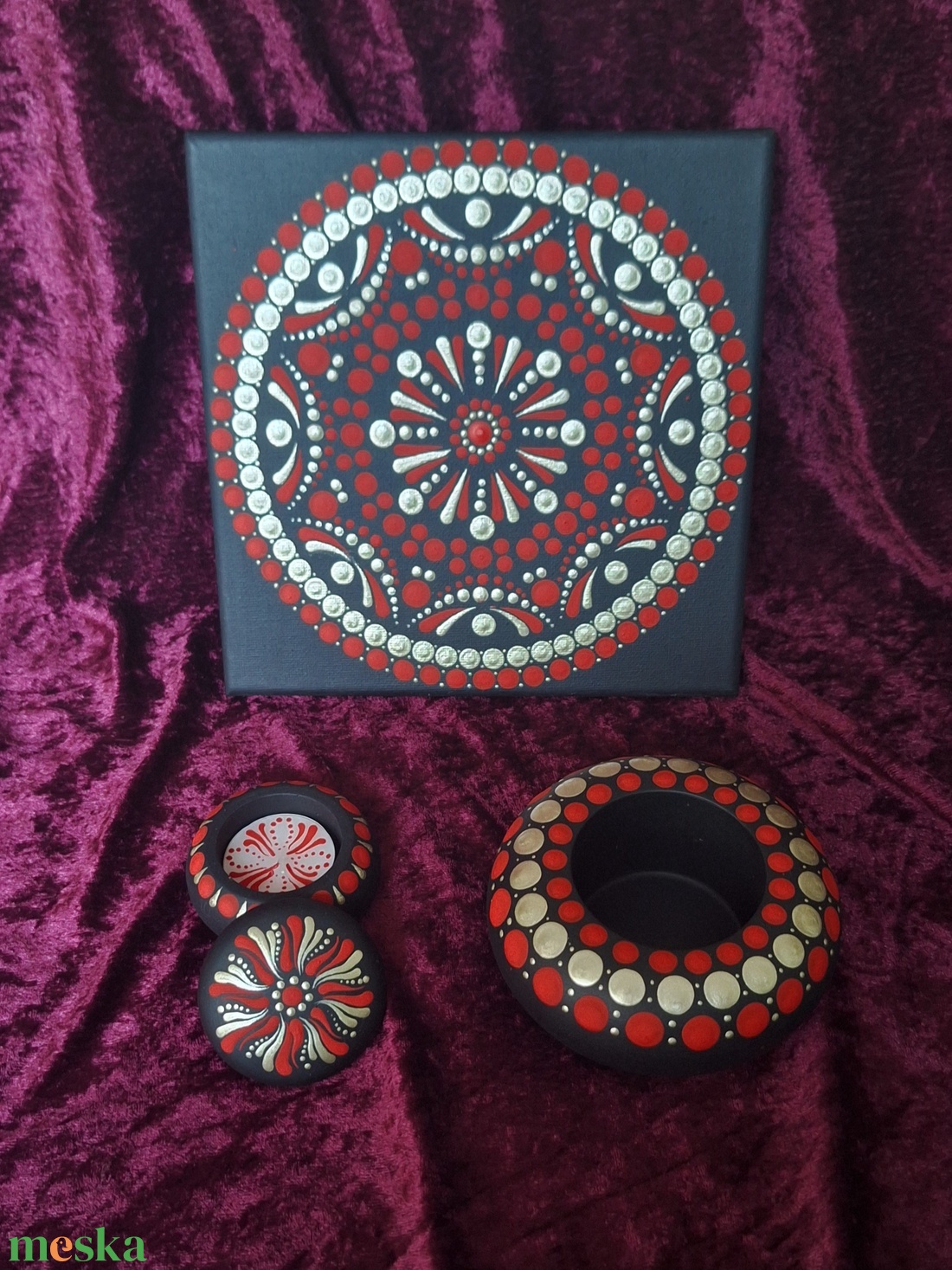 Rituálé Mandala szett- Mécsestartó, Ékszer tartó és festmény - ékszer - ékszertartó - ékszerdoboz - Meska.hu