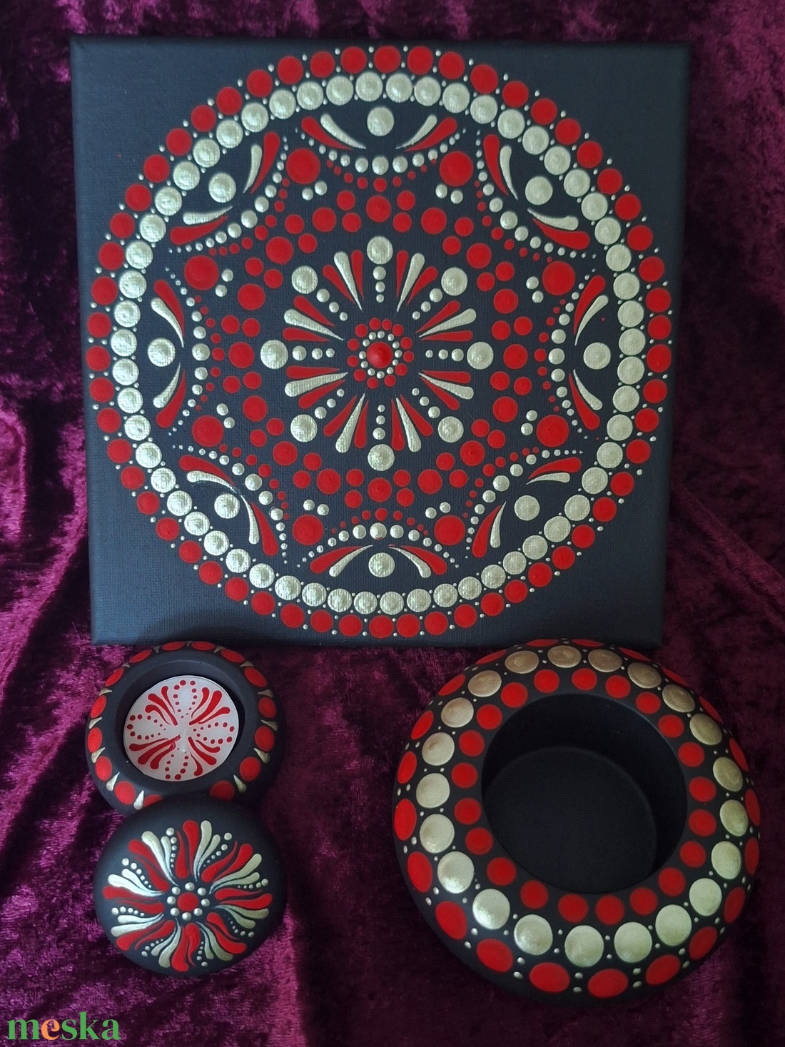 Rituálé Mandala szett- Mécsestartó, Ékszer tartó és festmény - ékszer - ékszertartó - ékszerdoboz - Meska.hu