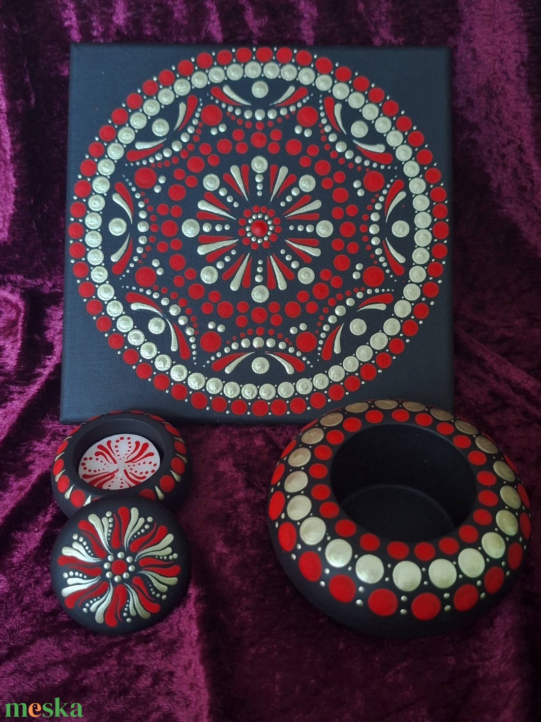 Rituálé Mandala szett- Mécsestartó, Ékszer tartó és festmény - ékszer - ékszertartó - ékszerdoboz - Meska.hu