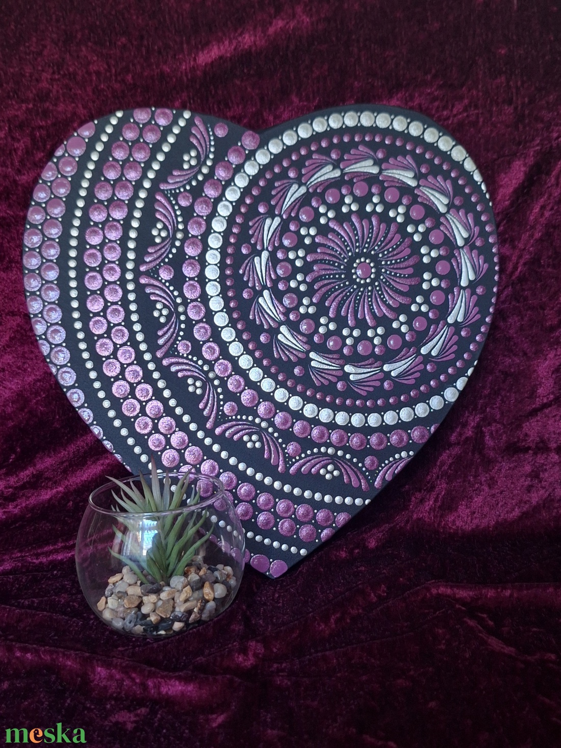 Szív alakú pontozott mandala-Egyedi lakásdekoráció 25cm  - otthon & életmód - dekoráció - spiritualitás - mandala - Meska.hu