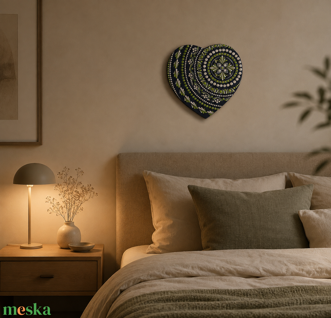 Smaragdzöld Szeretetenergia � Kézzel festett Szívcsakra Mandala (28 cm) - otthon & életmód - dekoráció - spiritualitás - mandala - Meska.hu