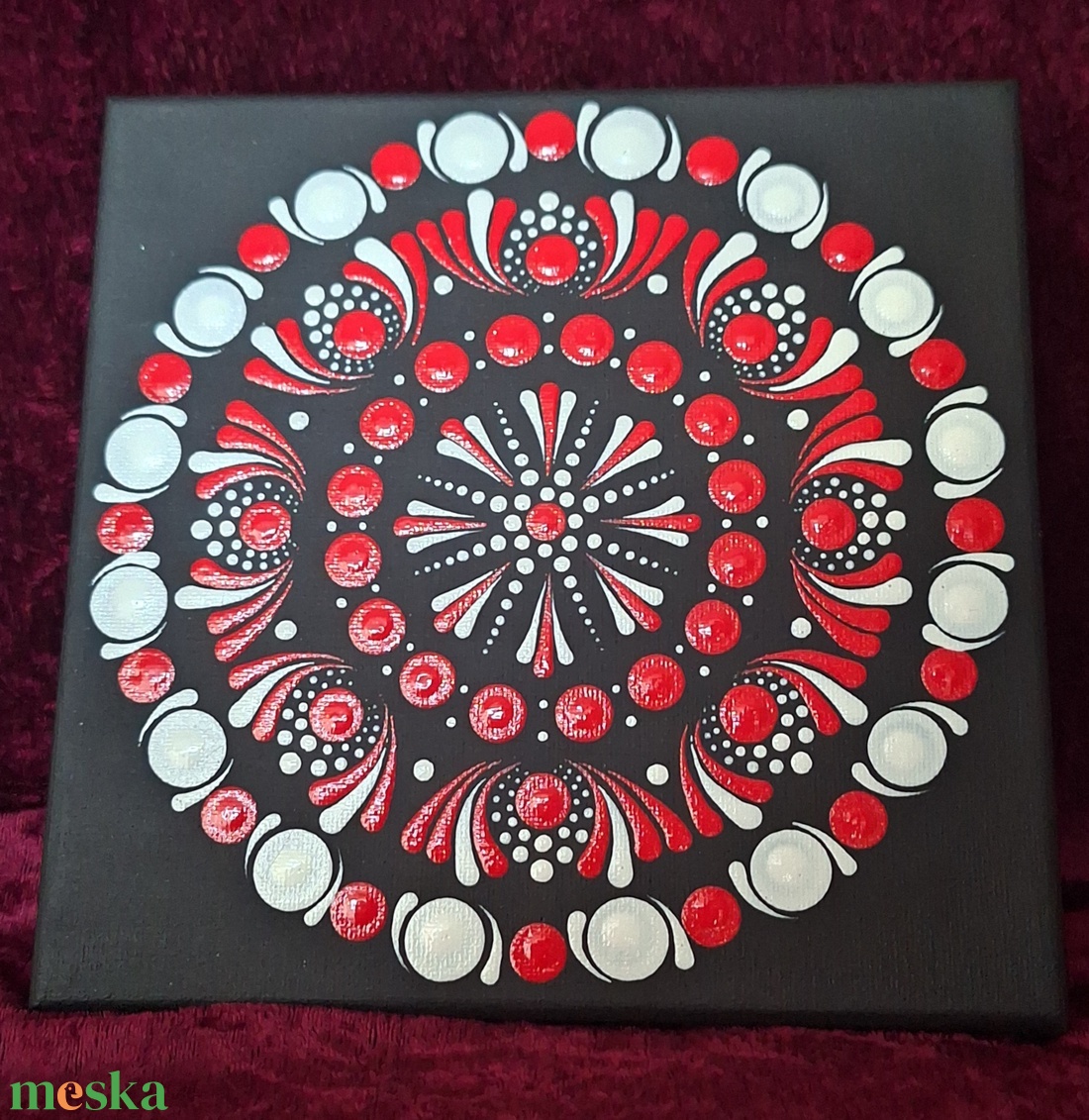 Pontozott Mandala festményt 20cm piros-fehér feszített vászon falikép  - otthon & életmód - dekoráció - spiritualitás - mandala - Meska.hu