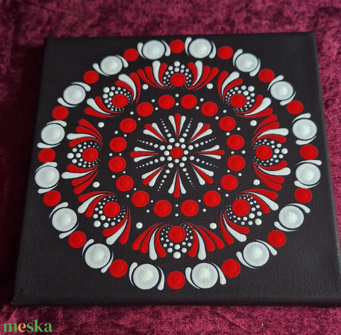 Pontozott Mandala festményt 20cm piros-fehér feszített vászon falikép  - otthon & életmód - dekoráció - spiritualitás - mandala - Meska.hu