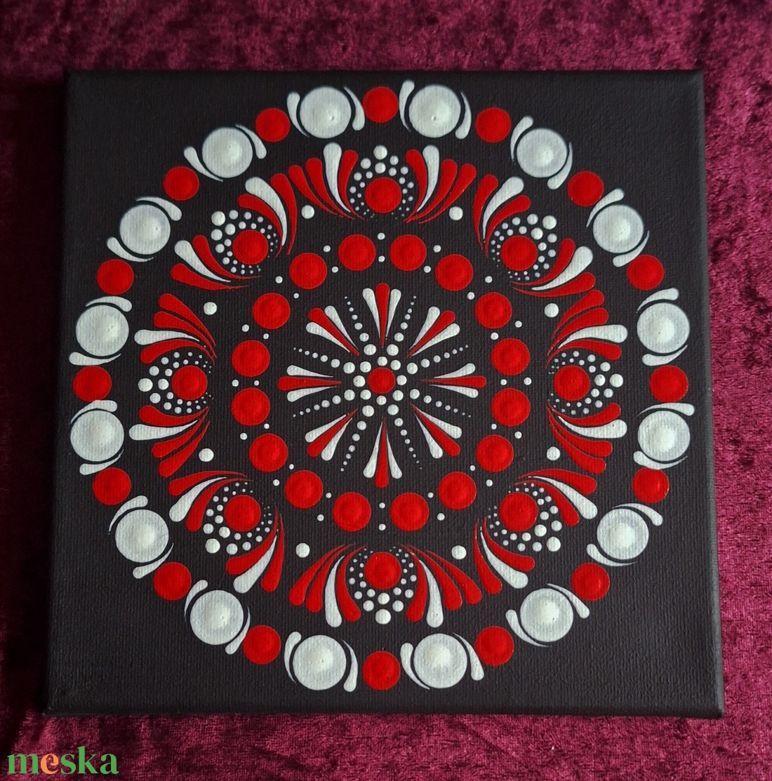 Pontozott Mandala festményt 20cm piros-fehér feszített vászon falikép  - otthon & életmód - dekoráció - spiritualitás - mandala - Meska.hu