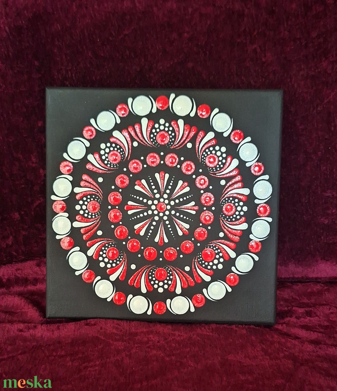 Pontozott Mandala festményt 20cm piros-fehér feszített vászon falikép  - otthon & életmód - dekoráció - spiritualitás - mandala - Meska.hu