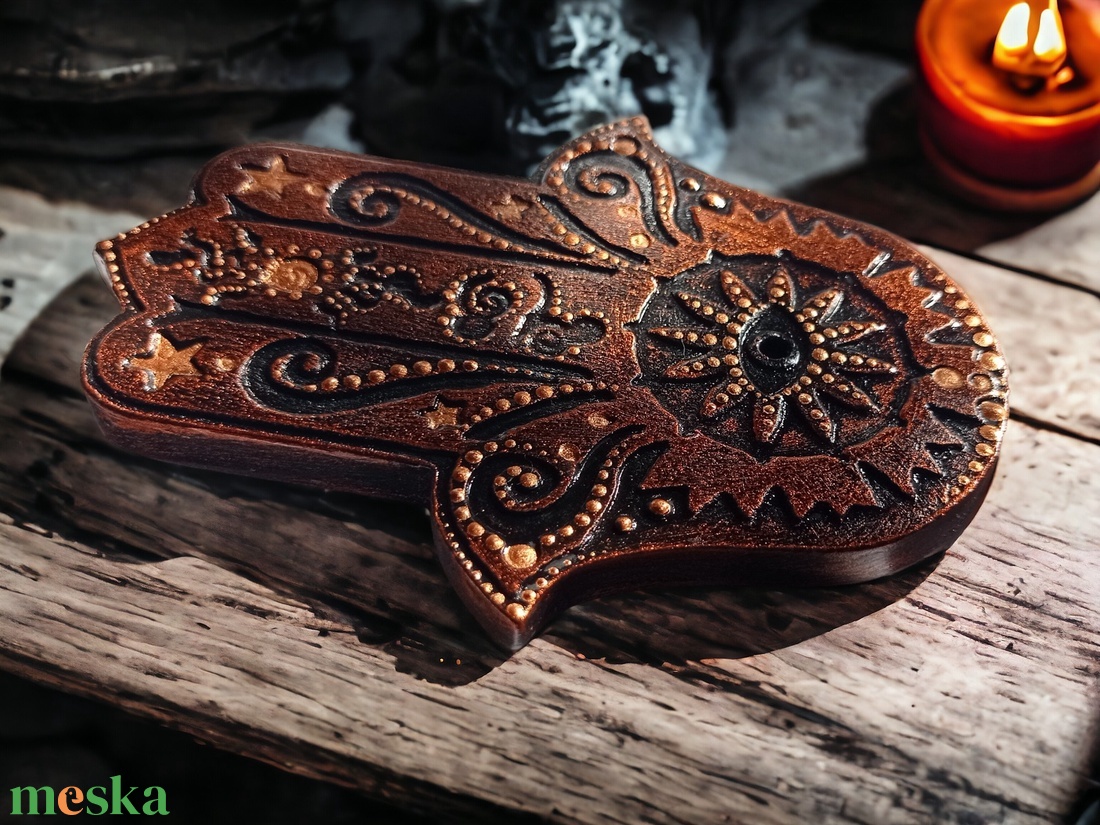 Hamsa kéz füstölő tartó / függeszthető amulett (fekete-vörösarany-bronz) - otthon & életmód - dekoráció - spiritualitás - füstölő és füstölőtartó - Meska.hu