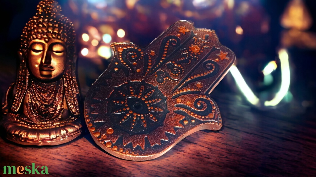 Hamsa kéz füstölő tartó / függeszthető amulett (fekete-vörösarany-bronz) - otthon & életmód - dekoráció - spiritualitás - füstölő és füstölőtartó - Meska.hu