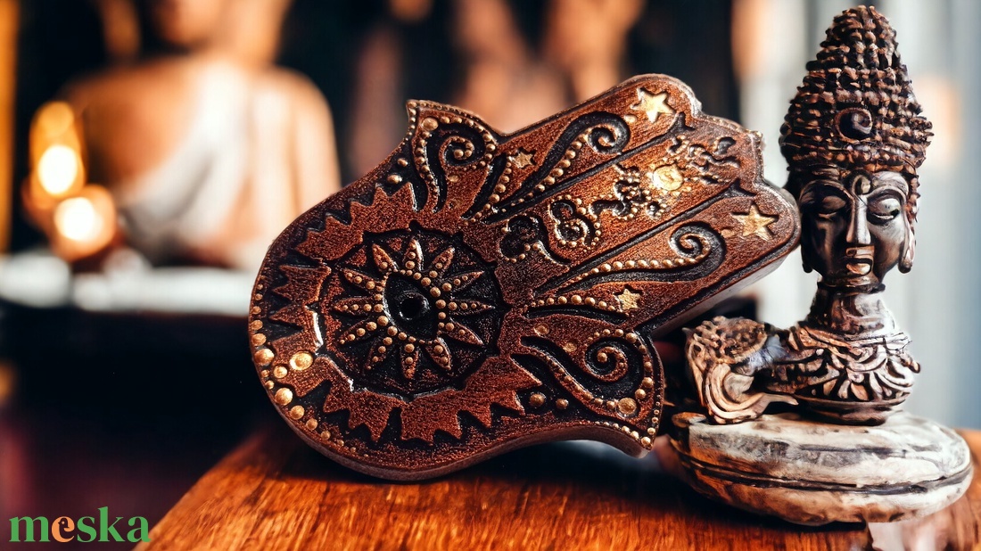 Hamsa kéz füstölő tartó / függeszthető amulett (fekete-vörösarany-bronz) - otthon & életmód - dekoráció - spiritualitás - füstölő és füstölőtartó - Meska.hu