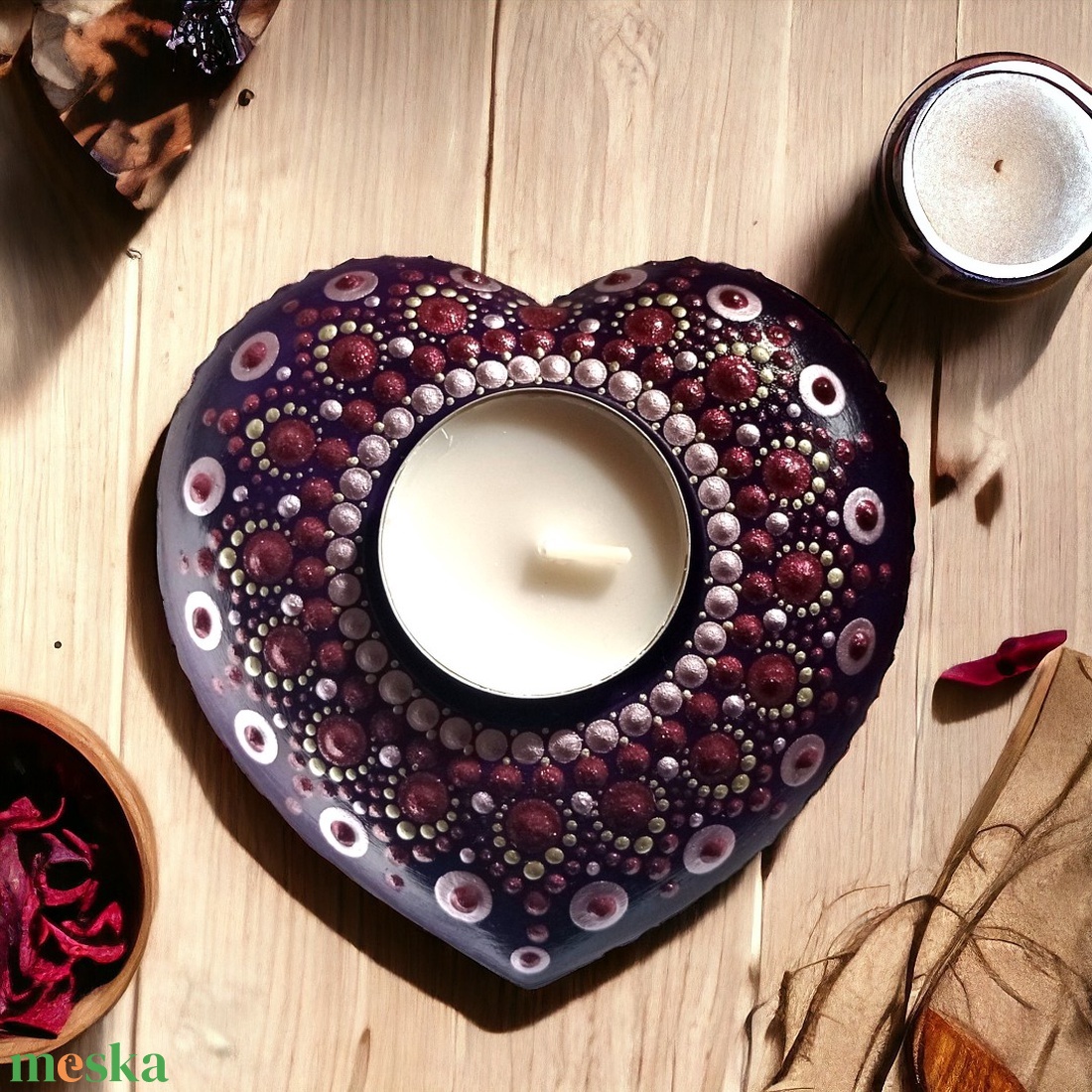 Szív mandala mécsestartó (mélylila) - otthon & életmód - gyertya, illat, aroma - mécses és mécsestartó - Meska.hu