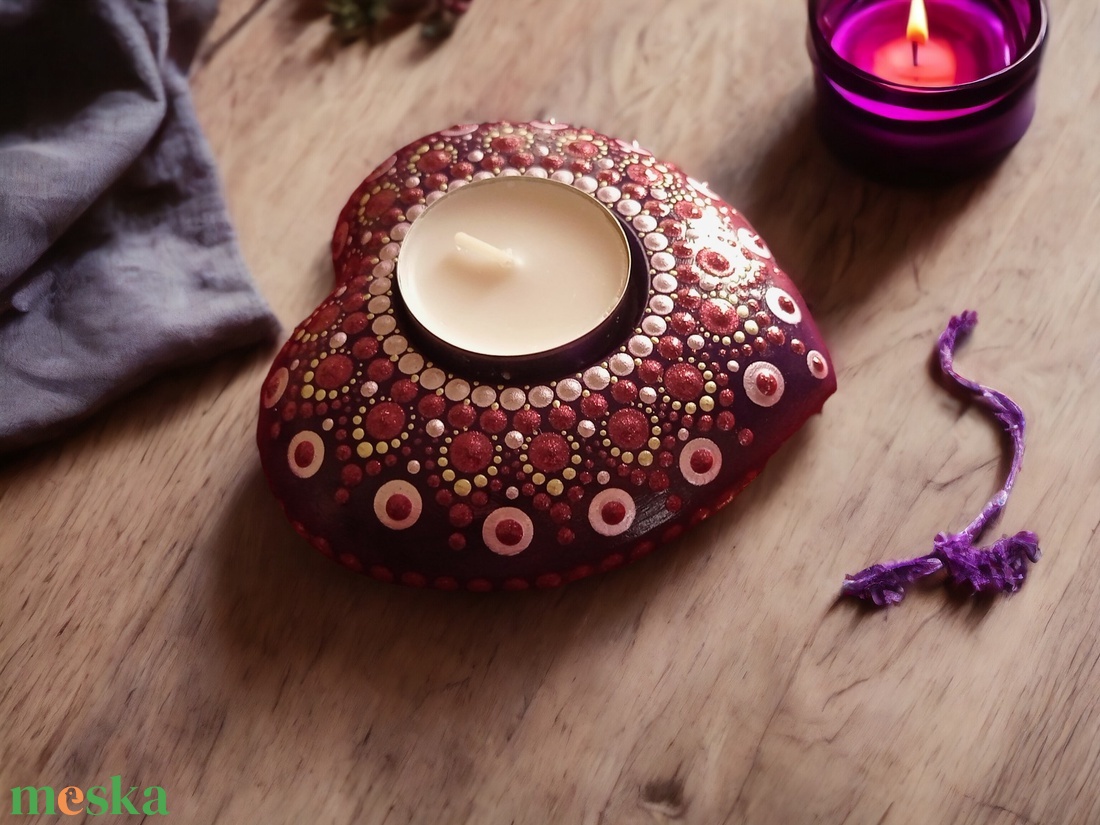 Szív mandala mécsestartó (mélylila) - otthon & életmód - gyertya, illat, aroma - mécses és mécsestartó - Meska.hu