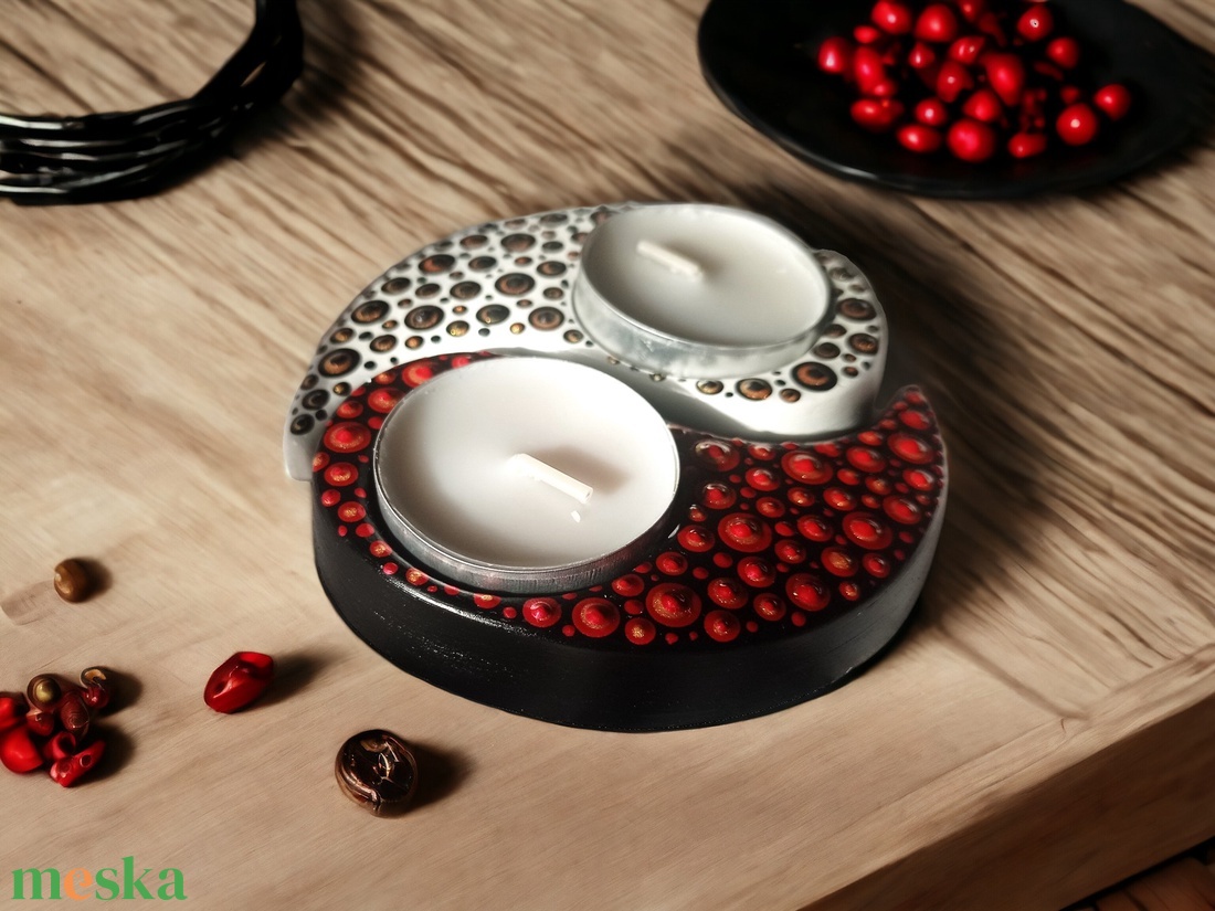 Jin-Jang mécsestartó, art mintás (fekete-bordó-arany) - otthon & életmód - gyertya, illat, aroma - mécses és mécsestartó - Meska.hu Jin-Jang mécsestartó, art mintás (fekete-bordó-arany) - otthon & életmód - gyertya, illat, aroma - mécses és mécsestartó - Meska.hu
