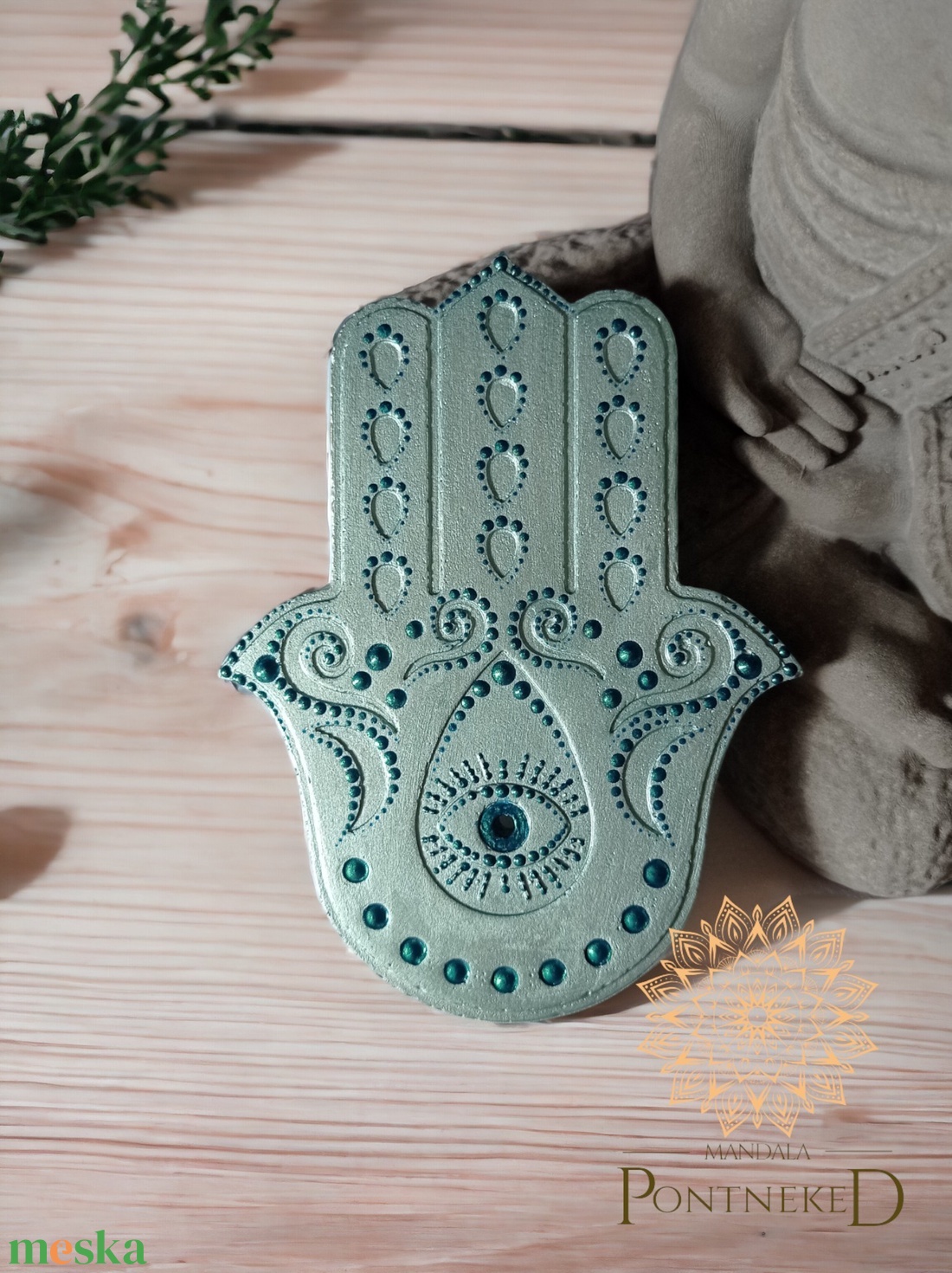 Hamsa kéz füstölő tartó / függeszthető amulett (zöldezüst-türkiz zöld) - otthon & életmód - dekoráció - spiritualitás - füstölő és füstölőtartó - Meska.hu