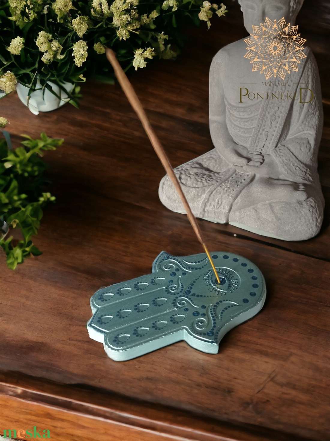 Hamsa kéz füstölő tartó / függeszthető amulett (zöldezüst-türkiz zöld) - otthon & életmód - dekoráció - spiritualitás - füstölő és füstölőtartó - Meska.hu