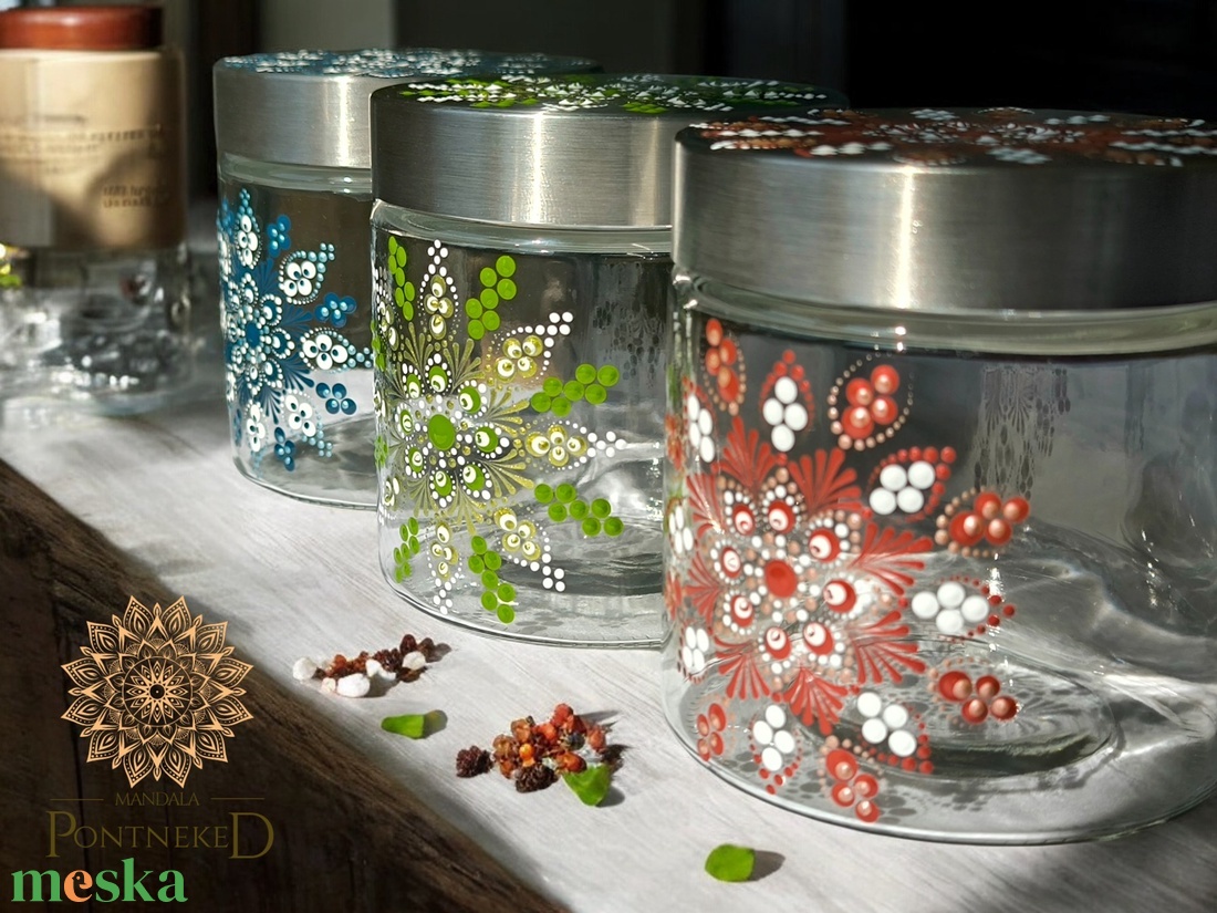 Mandalás üveg fűszertartó szett - otthon & életmód - konyhafelszerelés, tálalás - konyhai tárolás - fűszertartó - Meska.hu