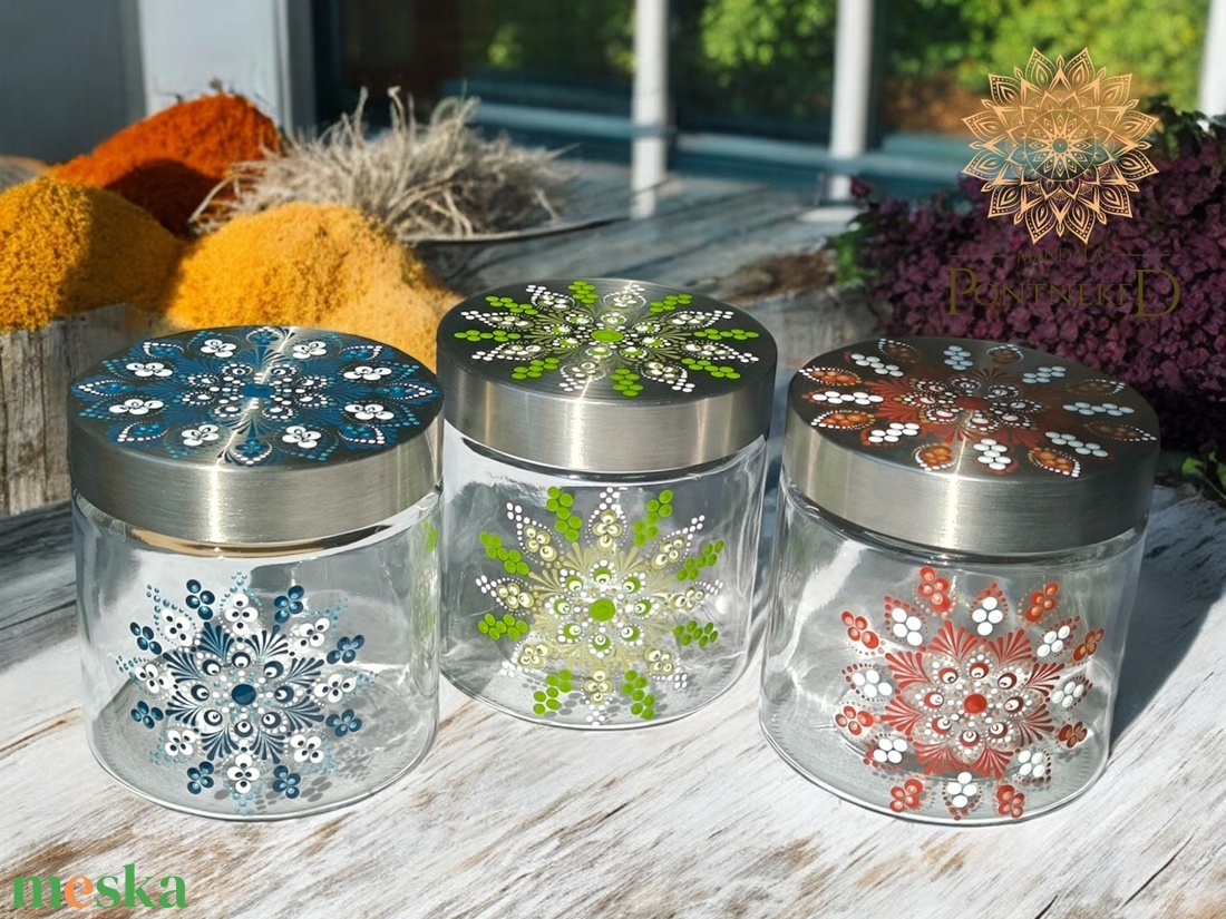 Mandalás üveg fűszertartó szett - otthon & életmód - konyhafelszerelés, tálalás - konyhai tárolás - fűszertartó - Meska.hu