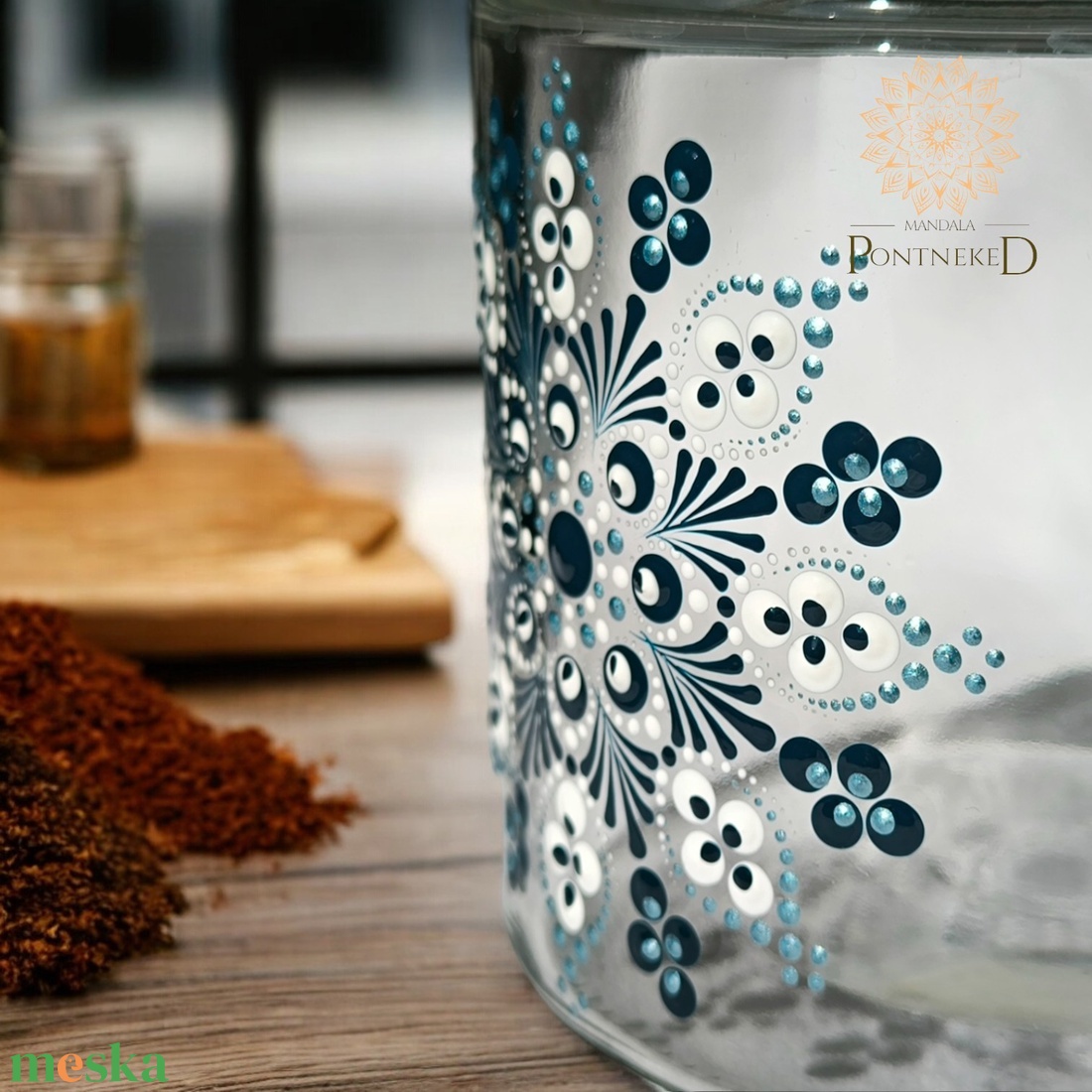 Mandalás üveg fűszertartó szett - otthon & életmód - konyhafelszerelés, tálalás - konyhai tárolás - fűszertartó - Meska.hu