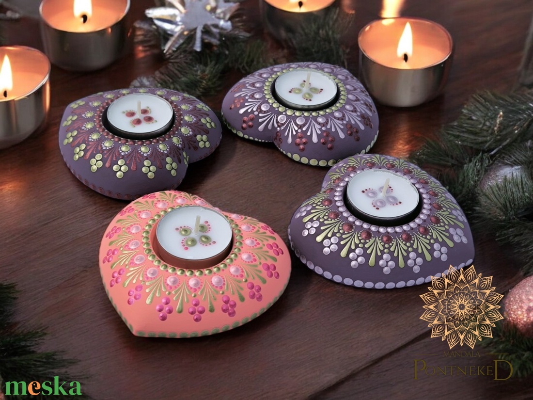 Adventi mécsestartó, asztali dísz (4 darab szív mécsestartóból) - karácsony - adventi díszek - adventi gyertyadíszek és koszorúdíszek - Meska.hu
