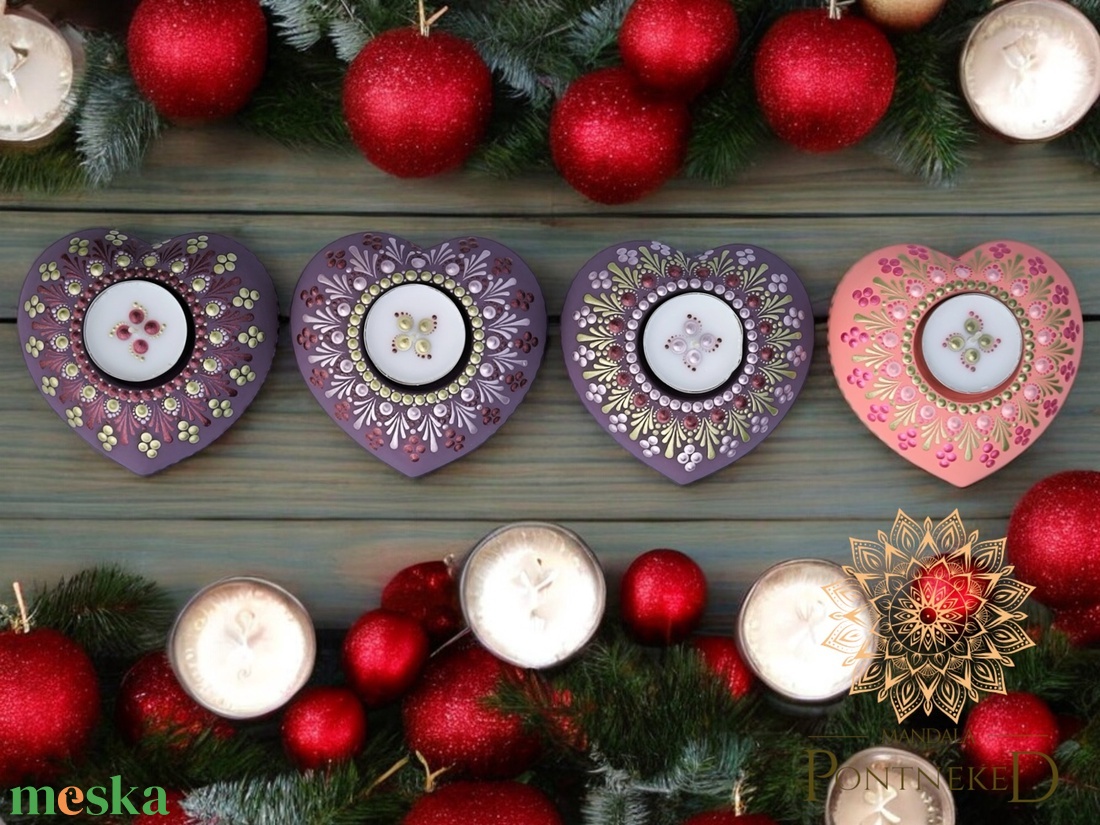 Adventi mécsestartó, asztali dísz (4 darab szív mécsestartóból) - karácsony - adventi díszek - adventi gyertyadíszek és koszorúdíszek - Meska.hu