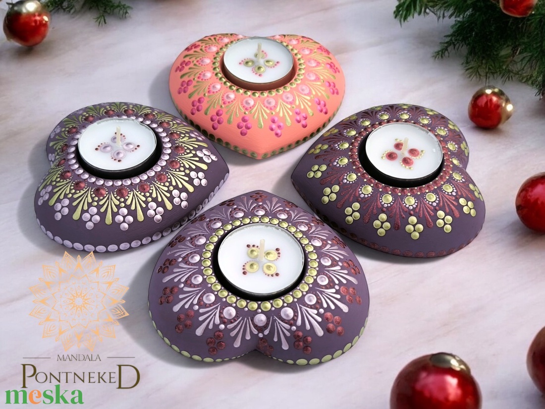 Adventi mécsestartó, asztali dísz (4 darab szív mécsestartóból) - karácsony - adventi díszek - adventi gyertyadíszek és koszorúdíszek - Meska.hu