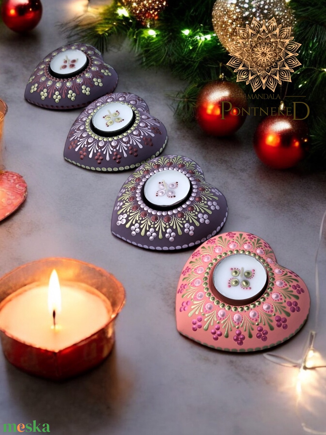 Adventi mécsestartó, asztali dísz (4 darab szív mécsestartóból) - karácsony - adventi díszek - adventi gyertyadíszek és koszorúdíszek - Meska.hu