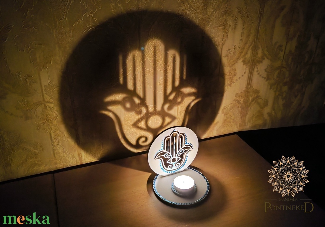 Árnyék mécsestartó - Hamsa kéz (kék-metál) - otthon & életmód - gyertya, illat, aroma - mécses és mécsestartó - Meska.hu
