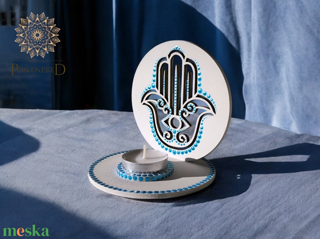 Árnyék mécsestartó - Hamsa kéz (kék-metál) - otthon & életmód - gyertya, illat, aroma - mécses és mécsestartó - Meska.hu
