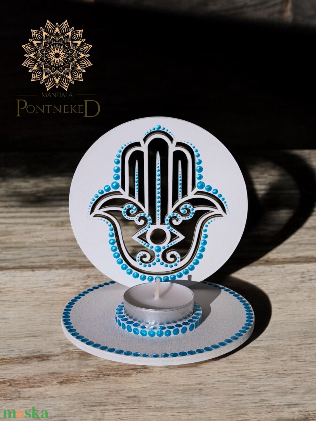 Árnyék mécsestartó - Hamsa kéz (kék-metál) - otthon & életmód - gyertya, illat, aroma - mécses és mécsestartó - Meska.hu