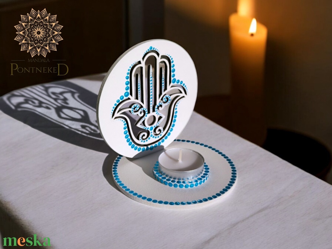 Árnyék mécsestartó - Hamsa kéz (kék-metál) - otthon & életmód - gyertya, illat, aroma - mécses és mécsestartó - Meska.hu