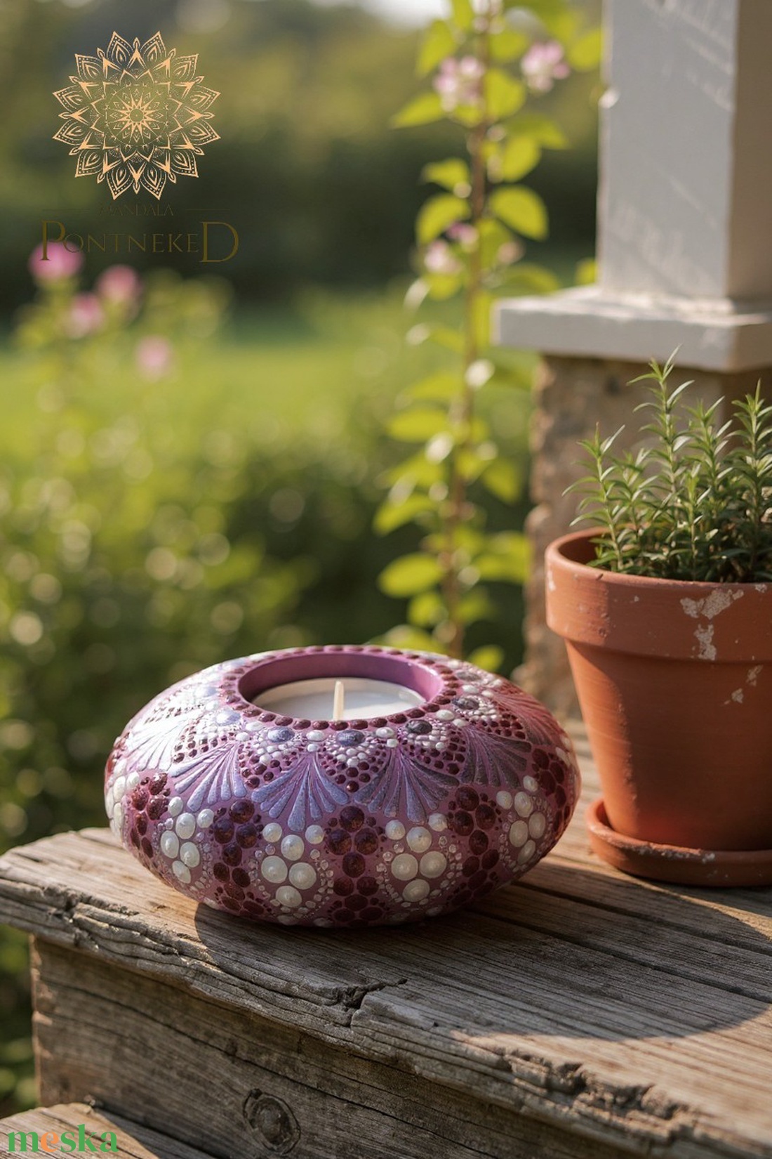 Lila mandala mécsestartó (ezüst-arany-lila metál) - otthon & életmód - gyertya, illat, aroma - mécses és mécsestartó - Meska.hu