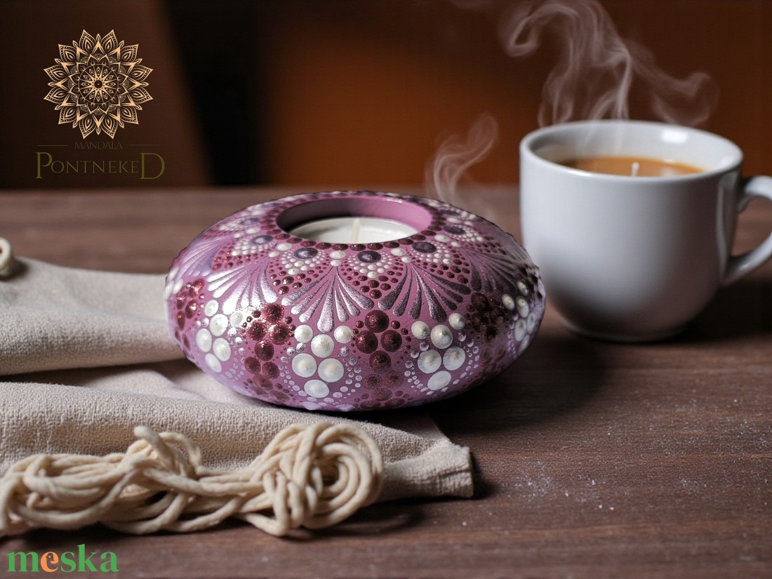 Lila mandala mécsestartó (ezüst-arany-lila metál) - otthon & életmód - gyertya, illat, aroma - mécses és mécsestartó - Meska.hu