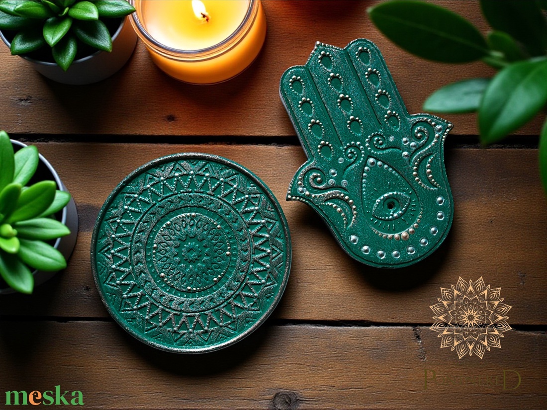 Hamsa kéz (füstölő tartó) - mandala alátét szett - otthon & életmód - dekoráció - asztal és polc dekoráció - asztaldísz - Meska.hu