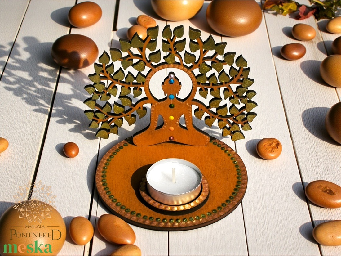 Életfa-Buddha - árnyék mécsestartó csakra színekkel - otthon & életmód - gyertya, illat, aroma - mécses és mécsestartó - Meska.hu