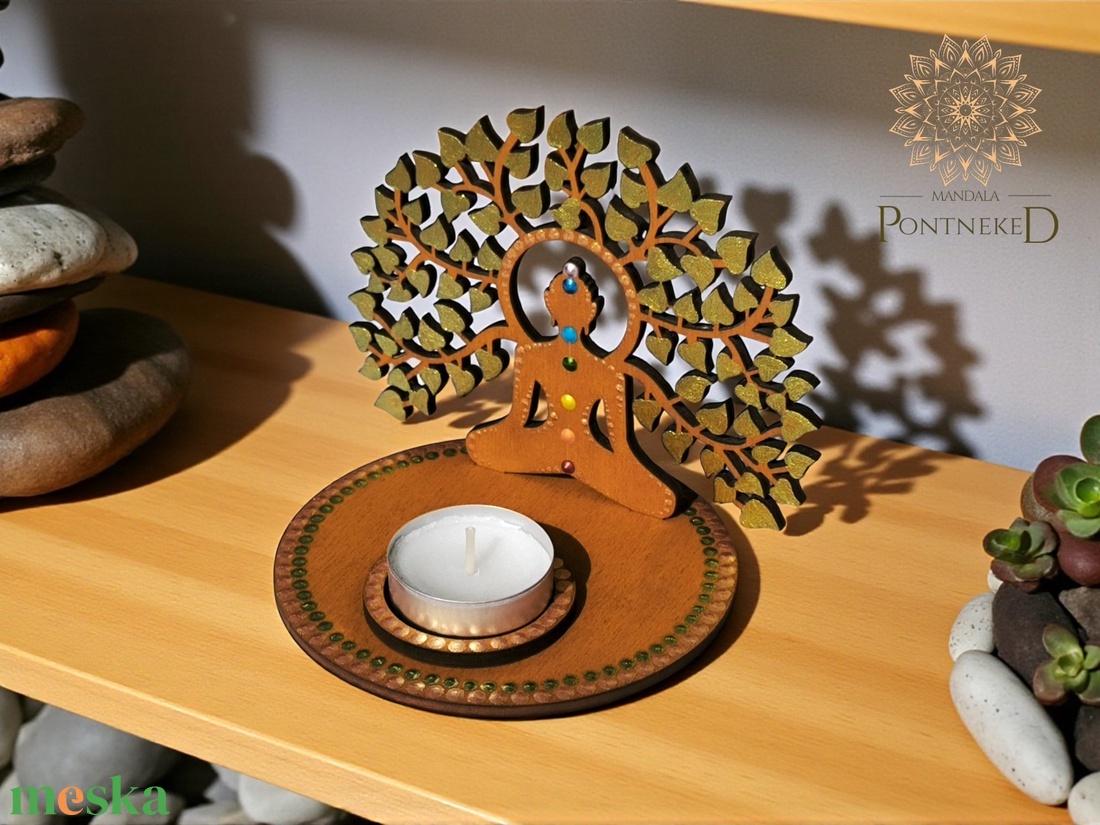 Életfa-Buddha - árnyék mécsestartó csakra színekkel - otthon & életmód - gyertya, illat, aroma - mécses és mécsestartó - Meska.hu