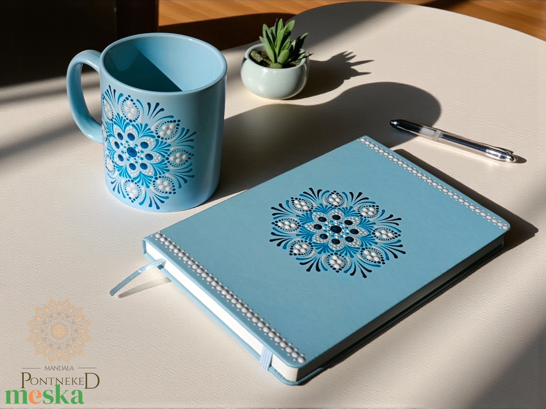 Kék mandala - jegyzetfüzet, bögre szett - otthon & életmód - papír, írószer - jegyzetfüzet & napló - Meska.hu