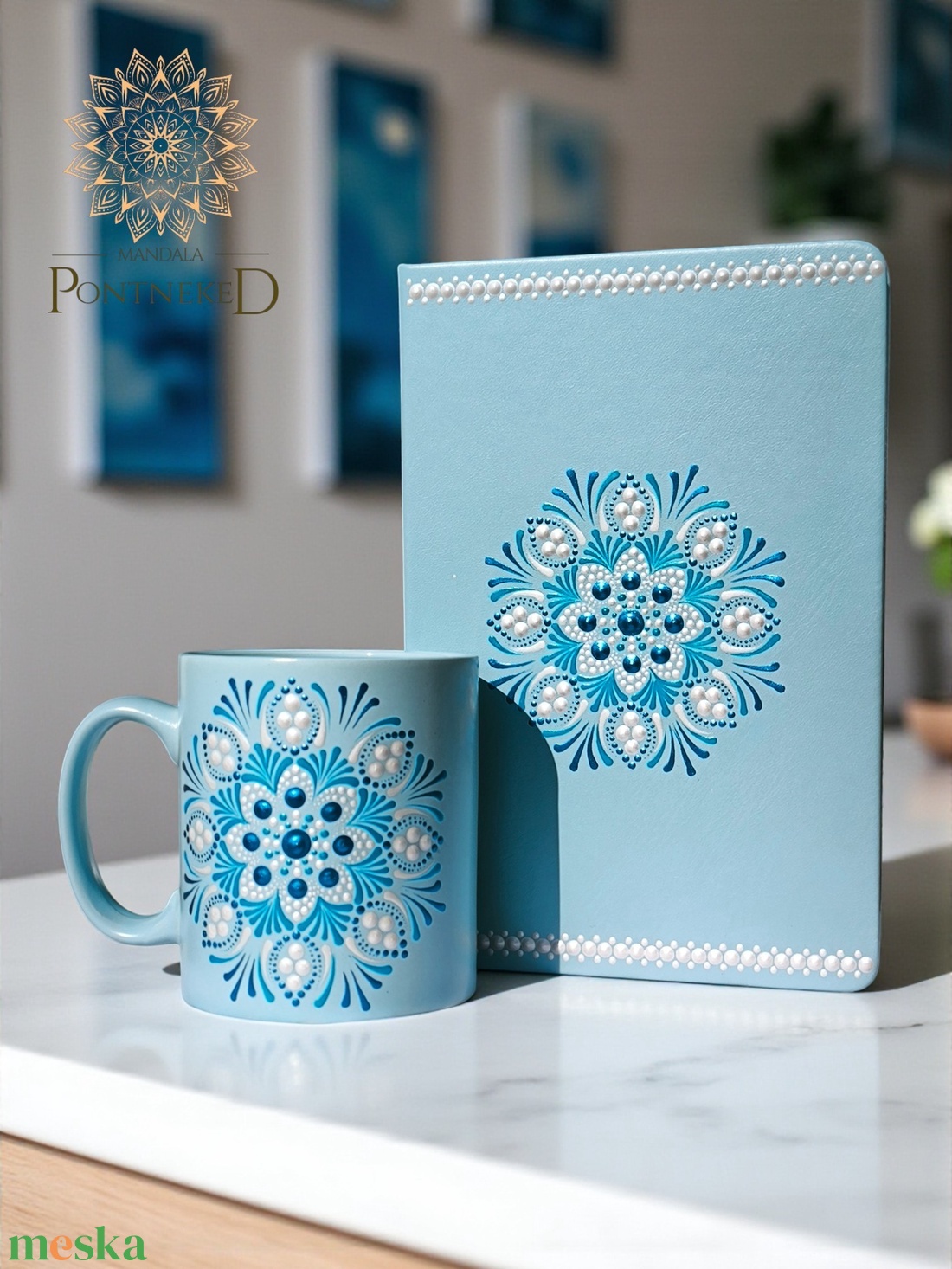 Kék mandala - jegyzetfüzet, bögre szett - otthon & életmód - papír, írószer - jegyzetfüzet & napló - Meska.hu