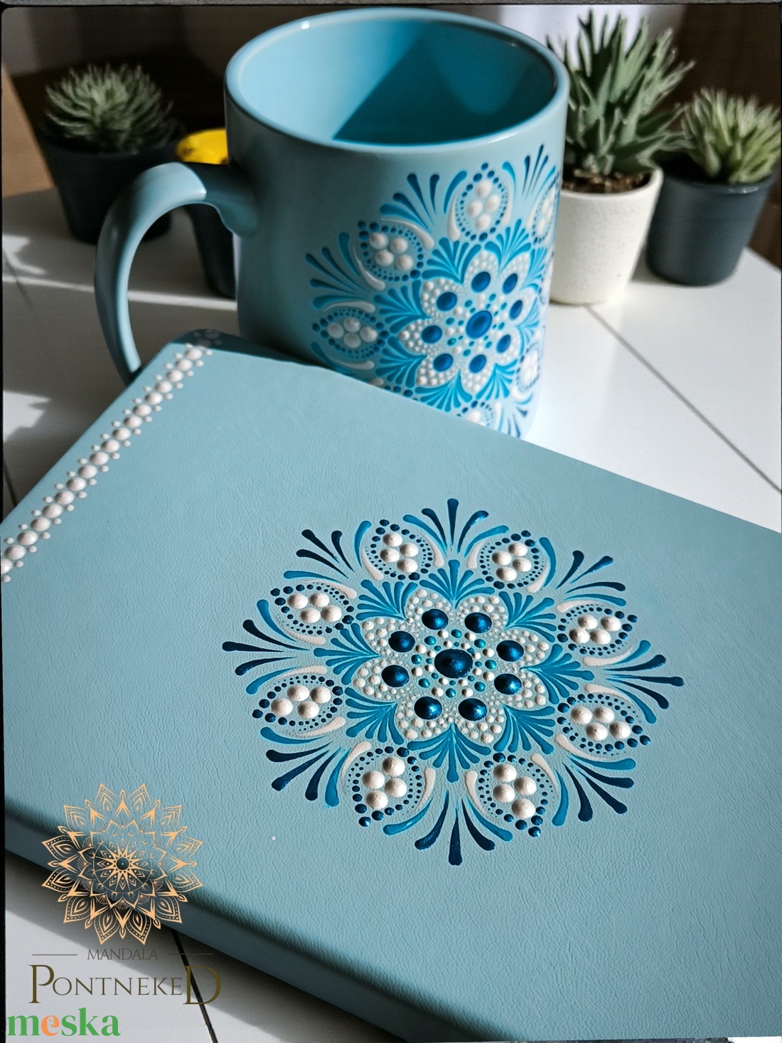 Kék mandala - jegyzetfüzet, bögre szett - otthon & életmód - papír, írószer - jegyzetfüzet & napló - Meska.hu