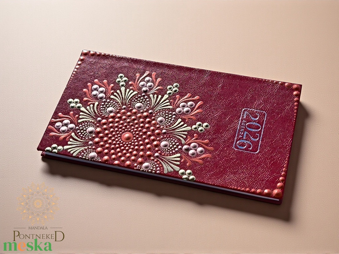 Mandala határidőnapló 2026, kis méretű (bordó) - otthon & életmód - papír, írószer - naptár & tervező - Meska.hu