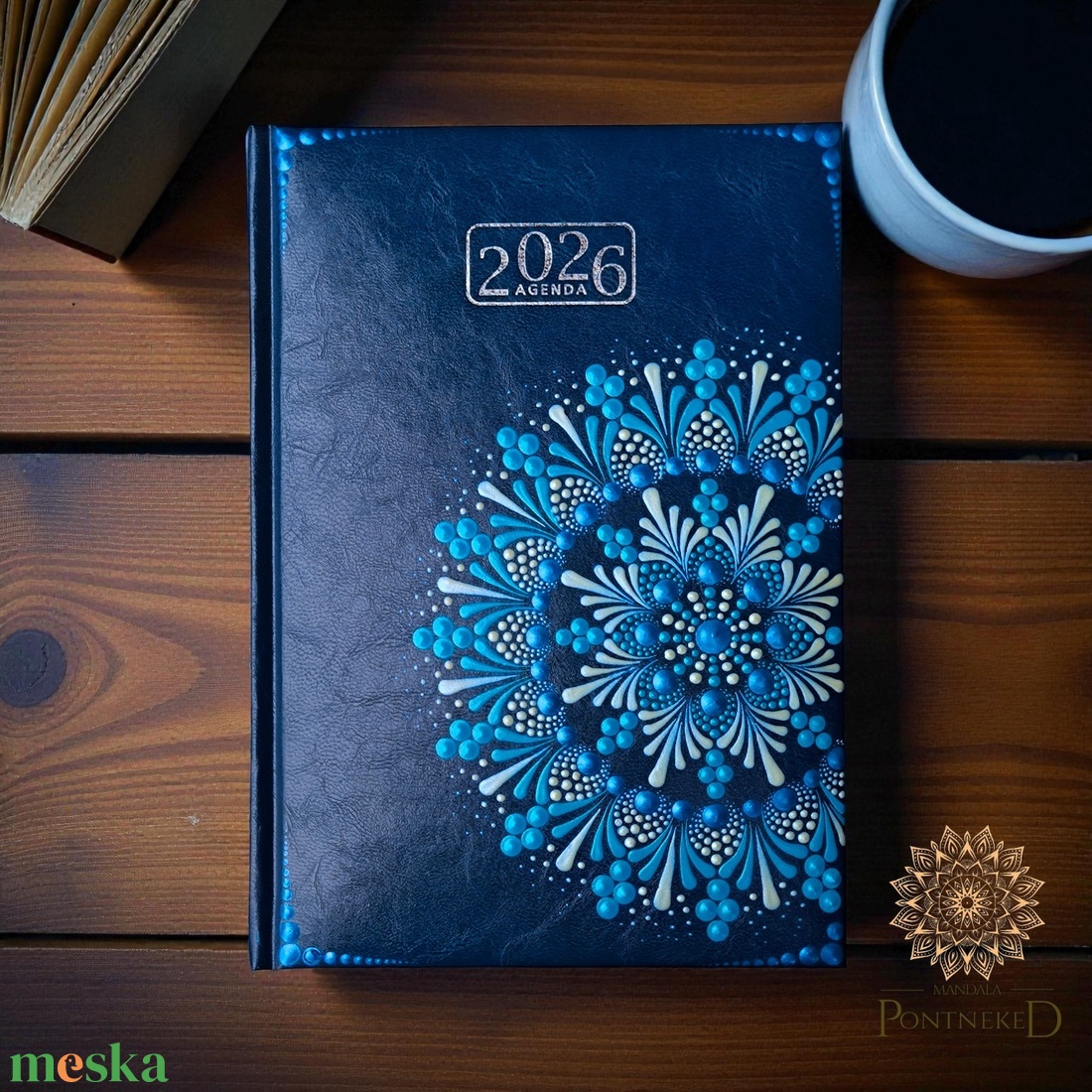 Nagy méretű (A/5) 2026-os mandala határidőnapló (sötétkék) - otthon & életmód - papír, írószer - naptár & tervező - Meska.hu