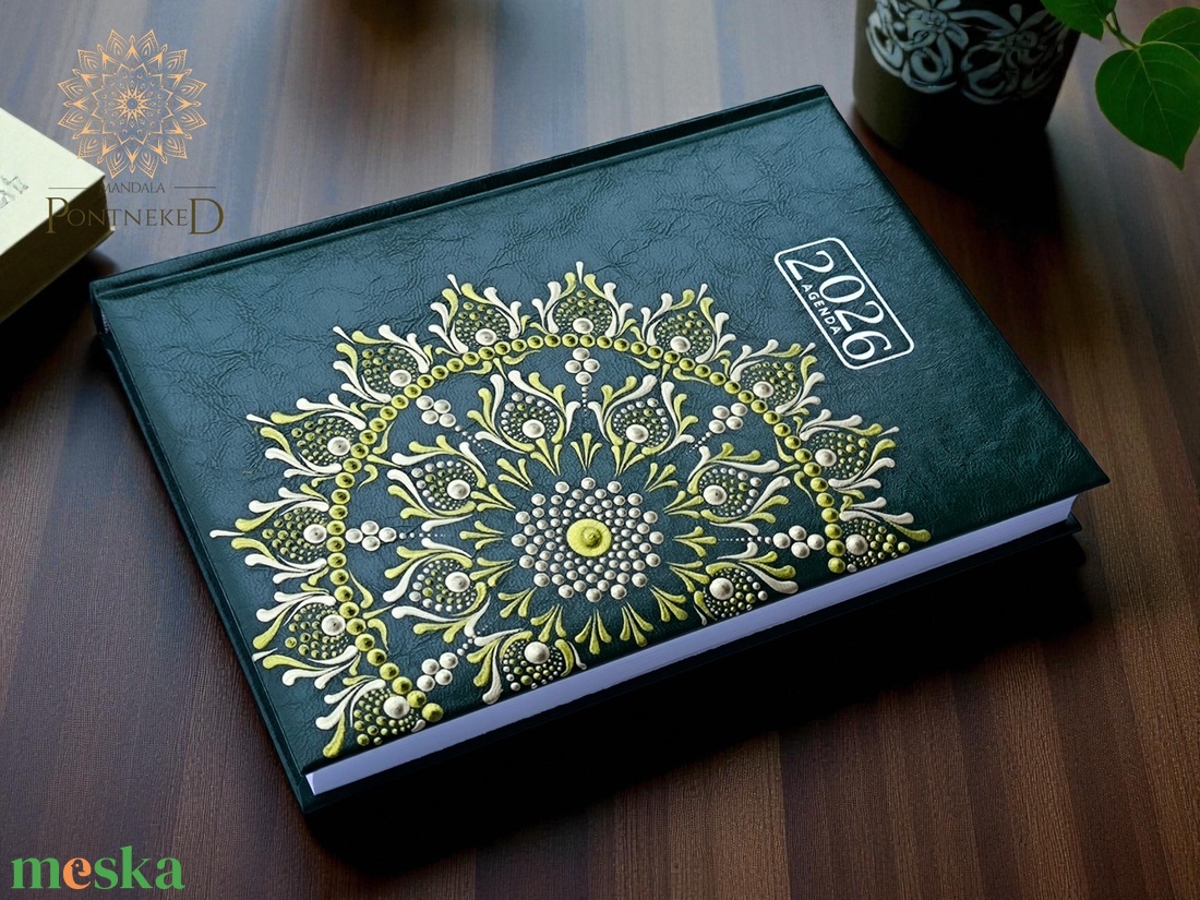 Nagy méretű (A/5) 2026-os mandala határidőnapló (zöld) - otthon & életmód - papír, írószer - naptár & tervező - Meska.hu
