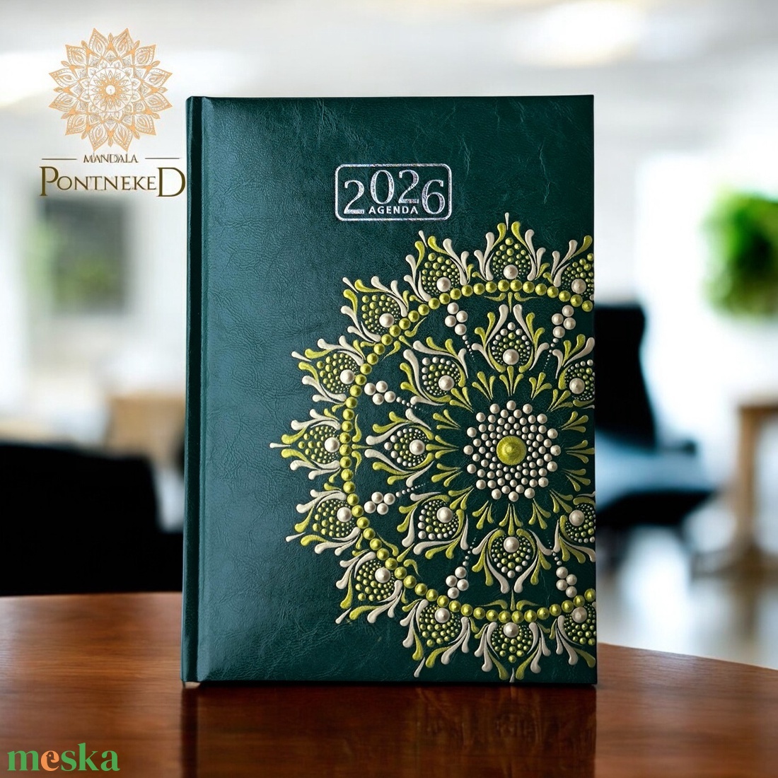 Nagy méretű (A/5) 2026-os mandala határidőnapló (zöld) - otthon & életmód - papír, írószer - naptár & tervező - Meska.hu