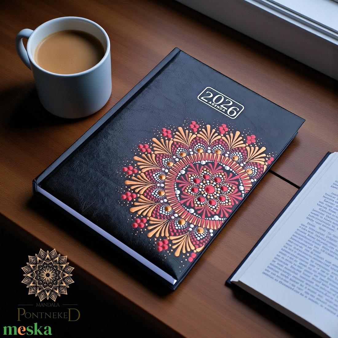 Nagy méretű (A/5) 2026-os mandala határidőnapló (fekete) - otthon & életmód - papír, írószer - naptár & tervező - Meska.hu