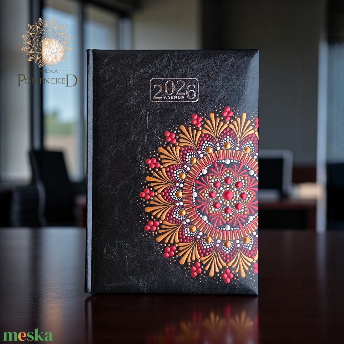 Nagy méretű (A/5) 2026-os mandala határidőnapló (fekete) - otthon & életmód - papír, írószer - naptár & tervező - Meska.hu