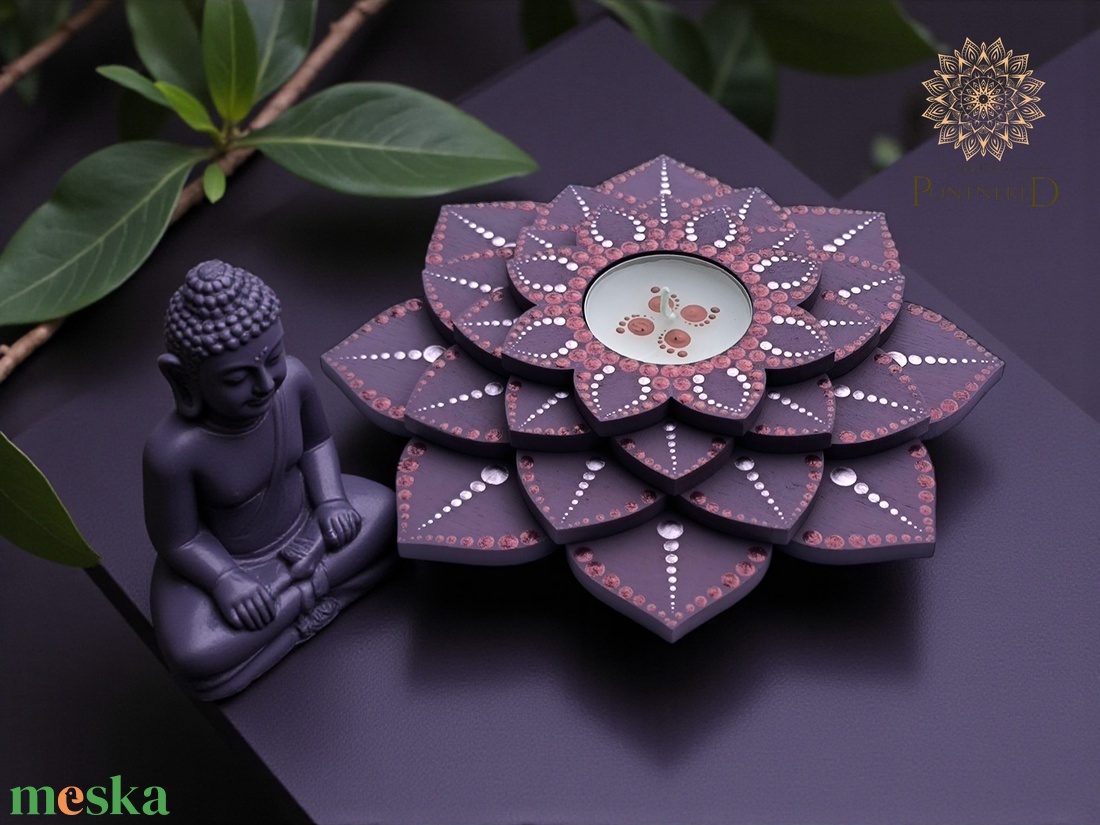 Mandala teamécses tartó / lila- koronacsakra - otthon & életmód - gyertya, illat, aroma - mécses és mécsestartó - Meska.hu